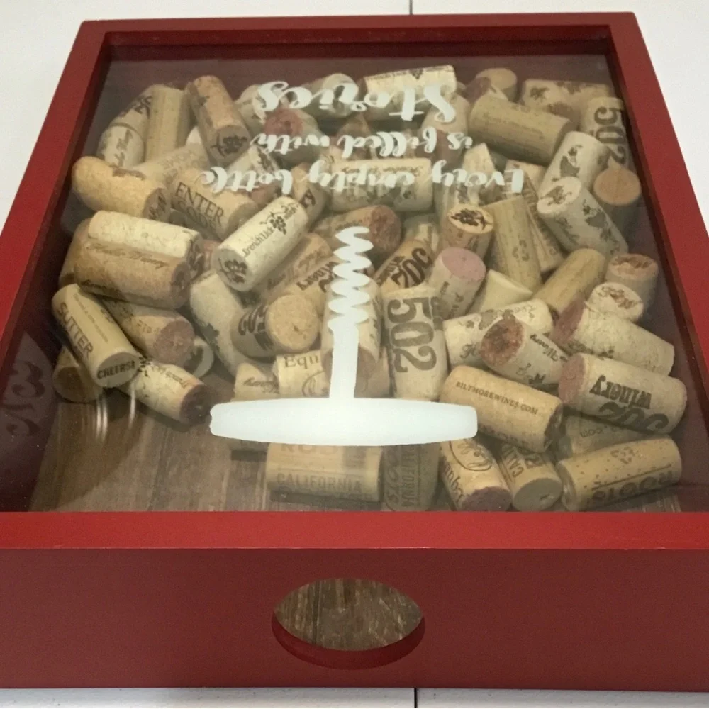 Wooden Cork Holder Shadow Box Glass Front Wine Collectibles, comes with Corks